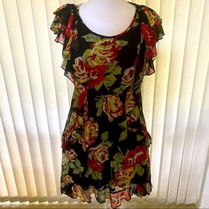 Romeo & Juliet Couture Floral Print Chiffon Ruffled Shark-Bite Dress